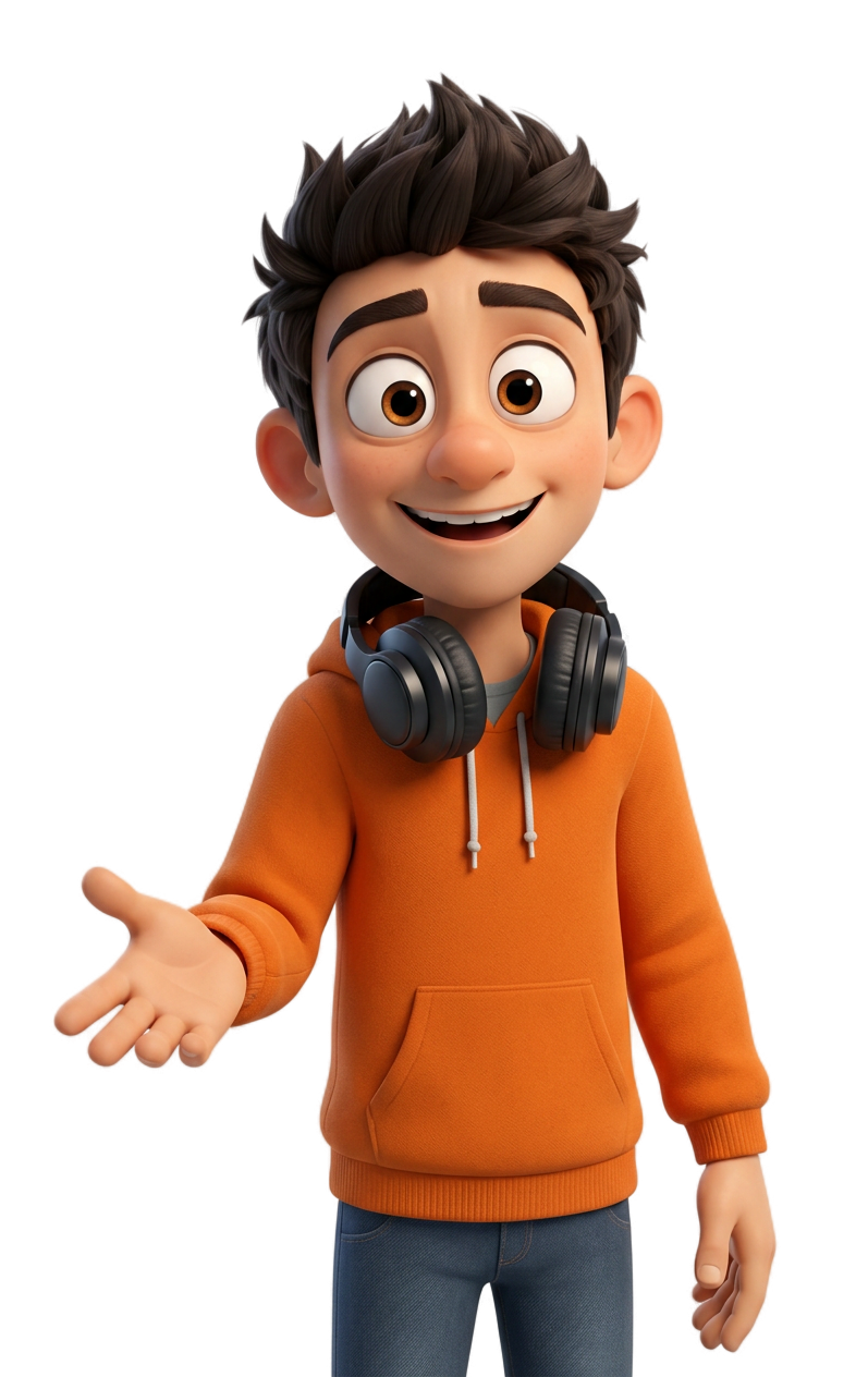 Approved free-floating 3D BDP character welcoming the viewer