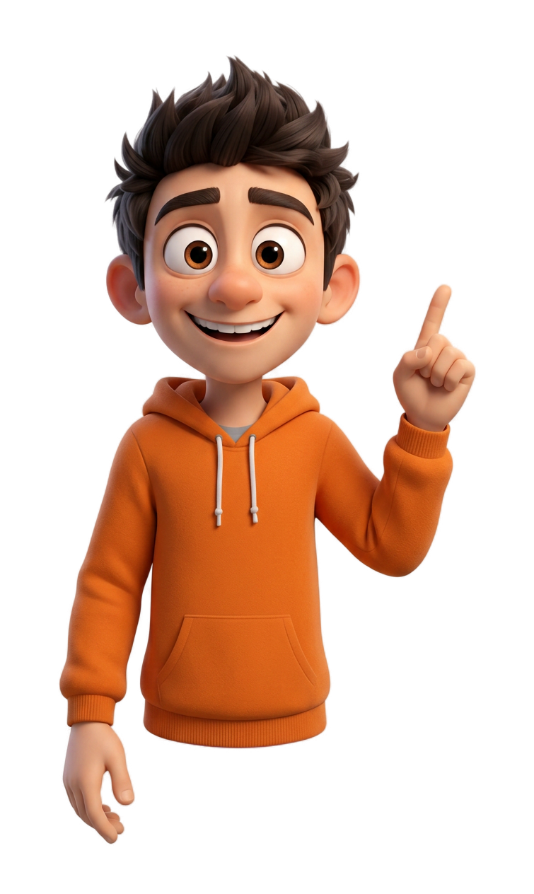 Approved free-floating 3D BDP character presenting an idea
